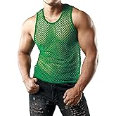 JOGAL Men's Mesh Fishnet Fitted Sleeveless Muscle Top