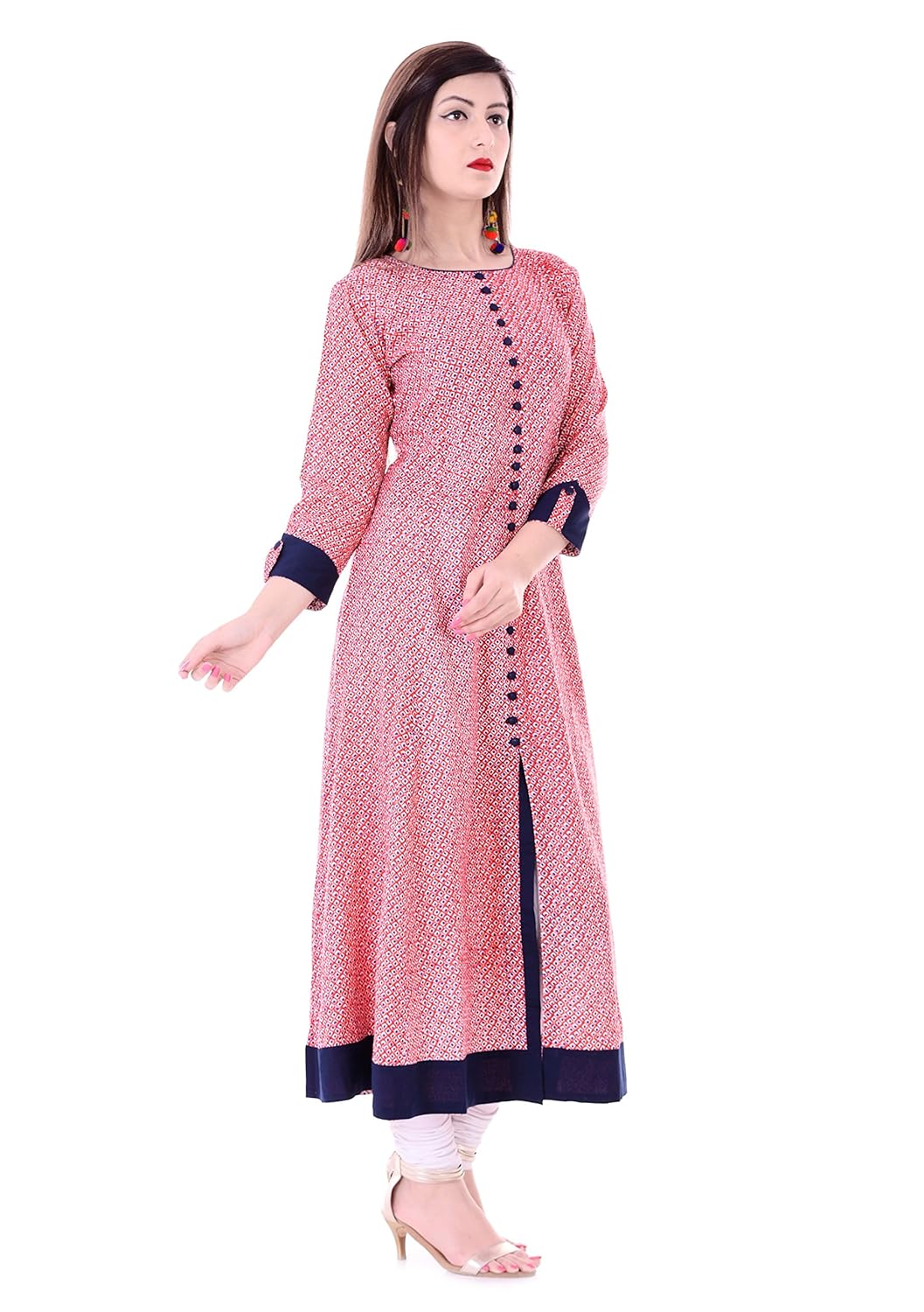 yash gallery women's rayon anarkali printed kurti(pink)
