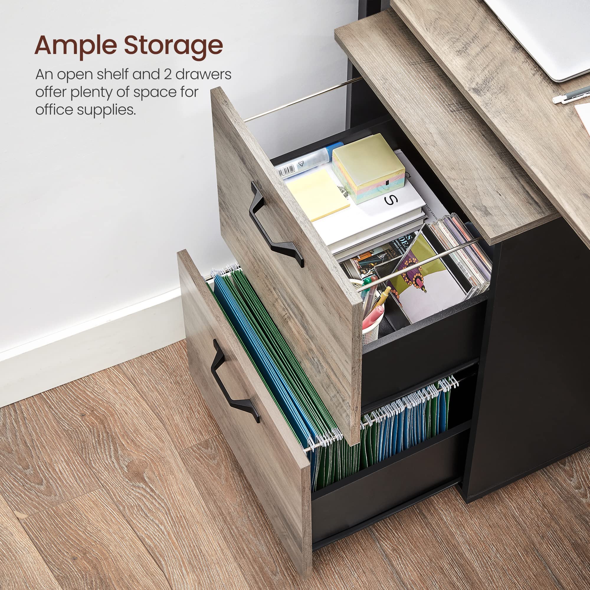 VASAGLE 2-Drawer File Cabinet, Filing Cabinet for Home Office, Small Rolling File Cabinet, Printer Stand, for A4, Letter-Size Files, Hanging File Folders, Industrial, Greige and Black UOFC040B02