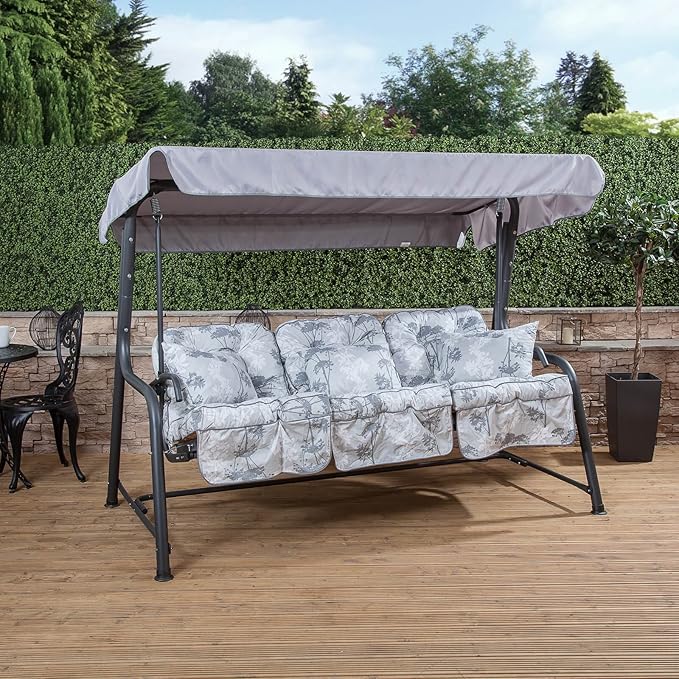 Alfresia Turin 3 Seater Reclining Swing Seat Charcoal Frame with Classic Francesca Grey