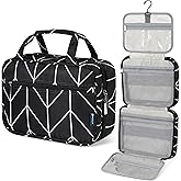 PAVILIA Hanging Toiletry Bag Travel Bag Women Men, Foldable Cosmetic Organizer, Roll up Makeup Bag, Water Resistant Accessories Toiletries, Large Travel Essentials Kit (Black Chevron)