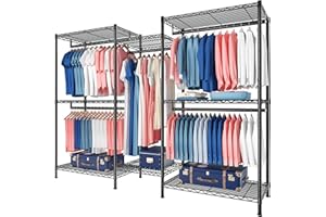 Raybee Clothes Rack 900 LBS Heavy Duty Clothing Rack for Hanging Clothes Metal Portable and Sturdy, 5 Hanging Rods 74.8”Wx17.7”Dx76.8”H Black