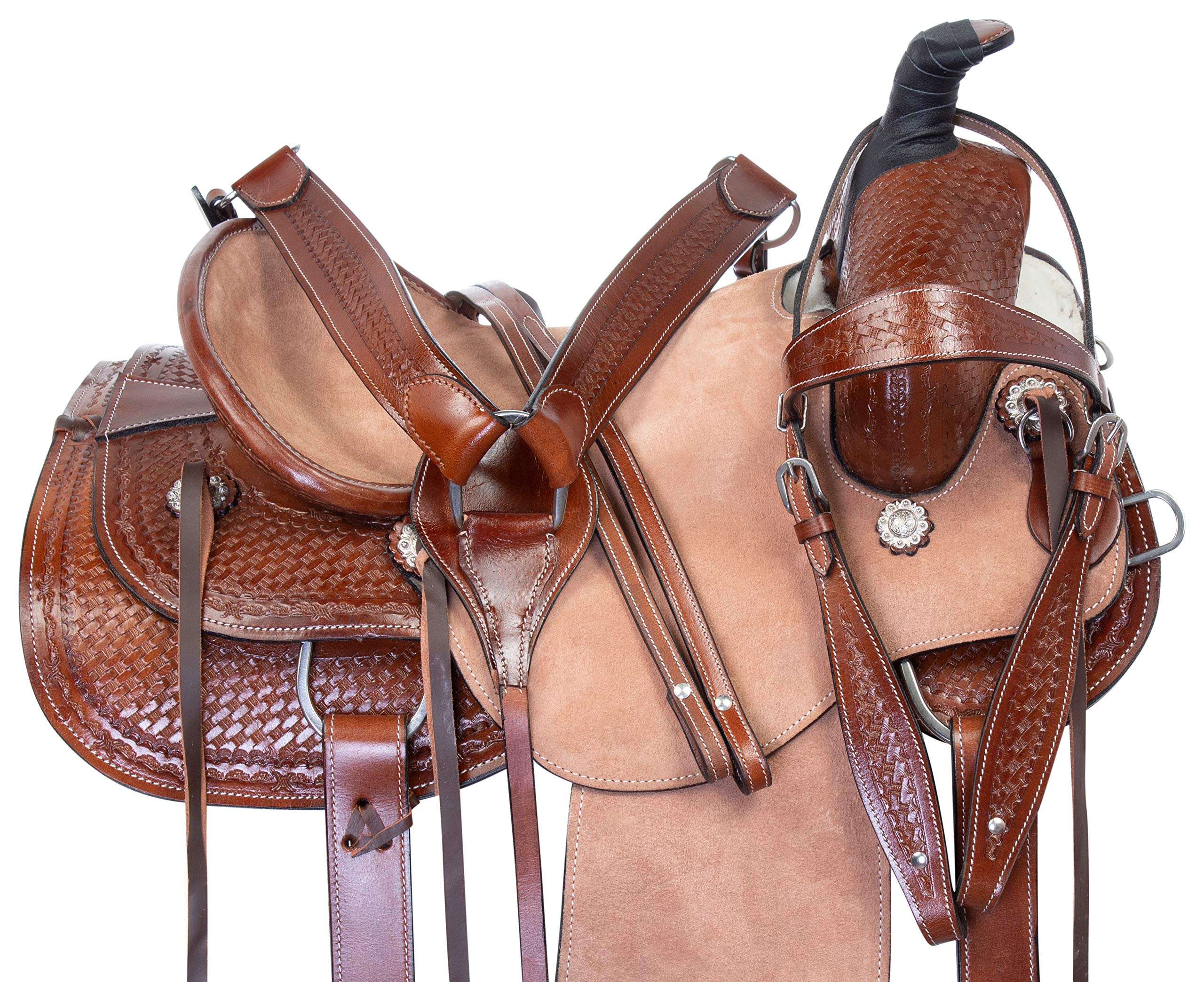 Acerugs 15” 16” 17” 18" Western Tooled Ranch Roping Pleasure Horse Saddle TACK Set Leather