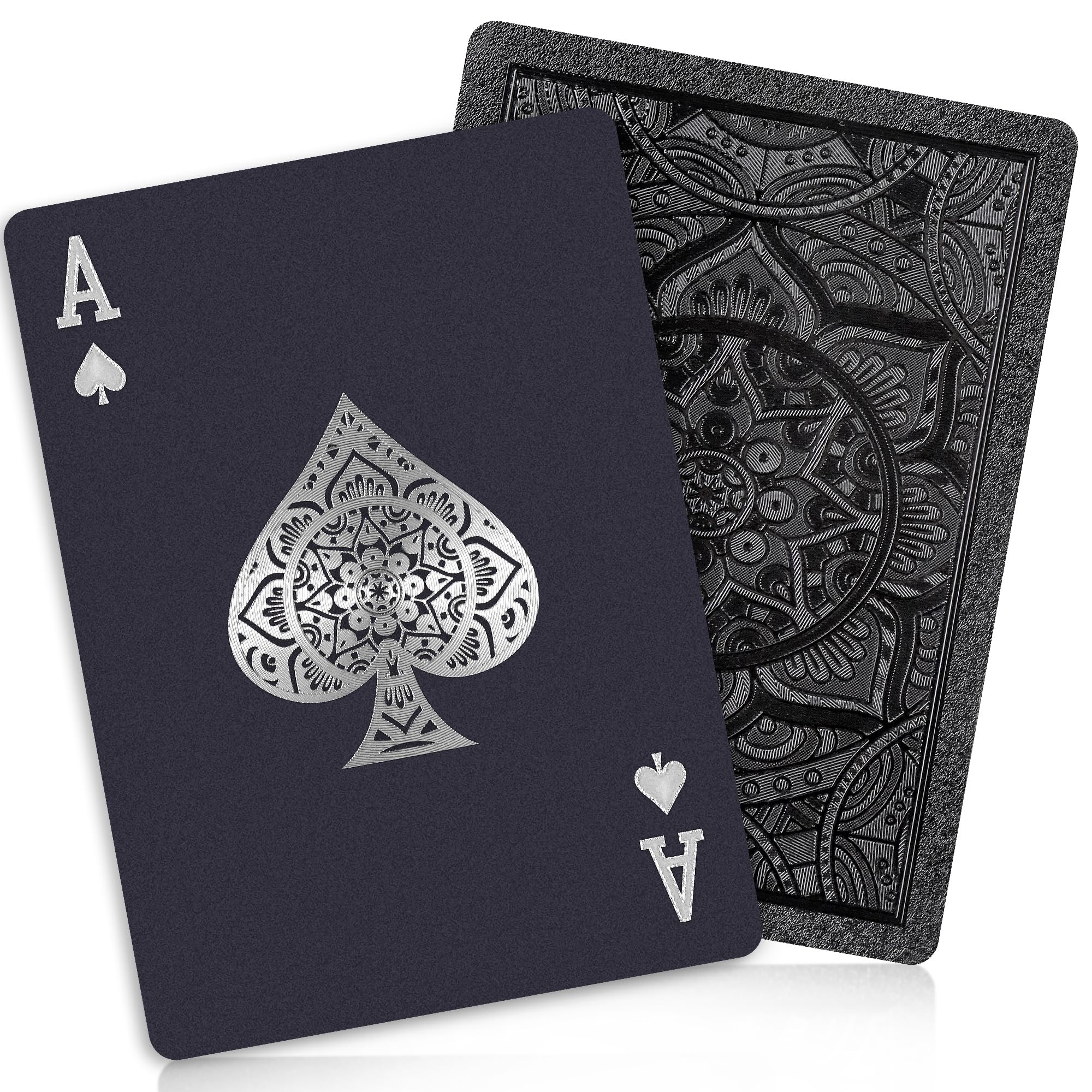 Aomaic Playing Cards 2 Pack Plastic Playing Cards Deck of Cards Waterproof Poker Cards Black Standard Playing Card for Adults Cool Premium Poker Card Set for Gift Camping Beach Pool Party Table Games