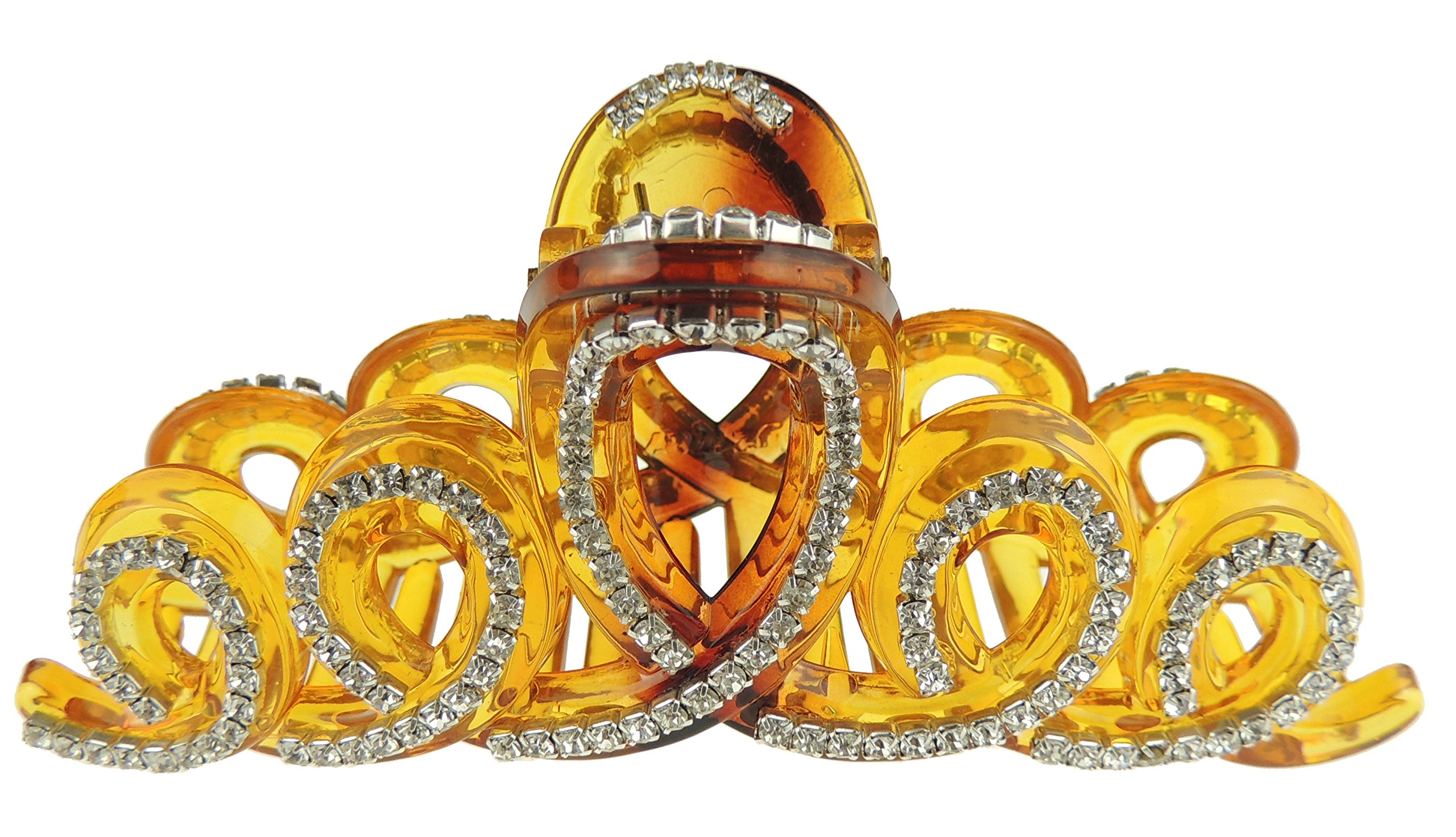 Sparkly Women Girls Thick Curly Long Hair X-Large Big Crystal Diamante Rhinestone Gems Bulldog Wave Jaw Clip Octopus Clamp Grip Bridal Wedding Party Styling Claw Butterfly Claw Swirly Doodles (Brown) — image 1