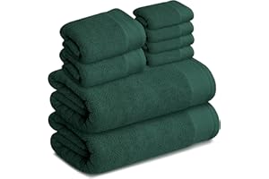Tens Towels Pack of 8 Popcorn Textured Luxury Towels Set, 2 Extra Large Bath, 2 Hand, 4 Washcloths, 100% Cotton, Plush Hotel Quality, Super Absorbent, Perfect for Your Bathroom, Hunter Green