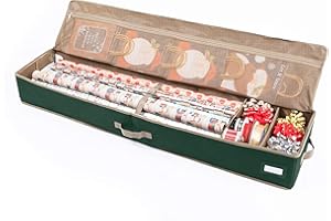Covermates Keepsakes Gift Wrap Organizer - Holds up to 25 Rolls - Heavy Duty - Accessory Trays with Adjustable Compartments - Mesh Pocket - Holiday Storage-Green