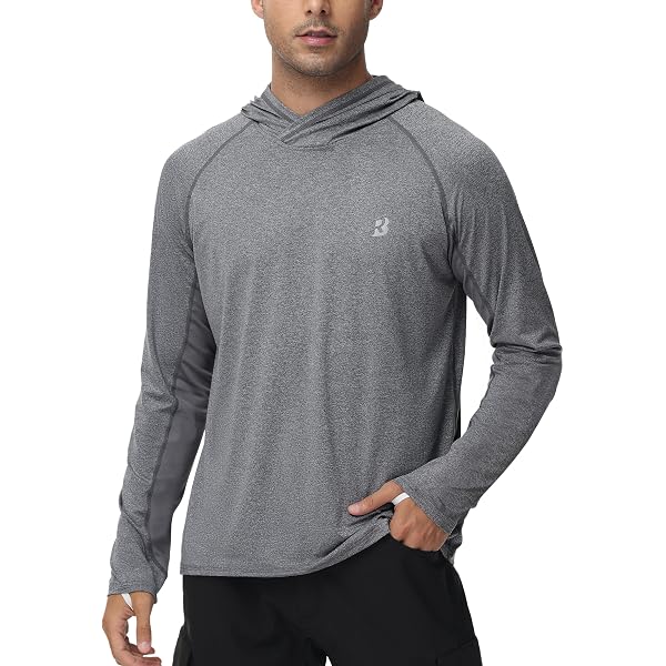 YGDHST Herren Sonnenschutz-Hoodie LSF 50+ – Langärmlig, Mit Kapuze & Daumenlöchern, Hellkhaki, Large