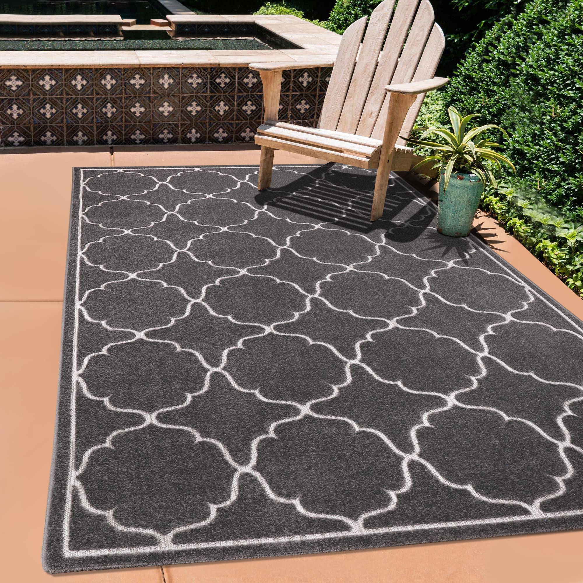 SANAT Outdoor Rug Weatherproof - Rug for Indoor and Outdoor Use - Balcony Rug Water-Repellent - Rugs for Patio, Garden, Kitchen, Ba, berlin_9000_gray_120 x 170 cm