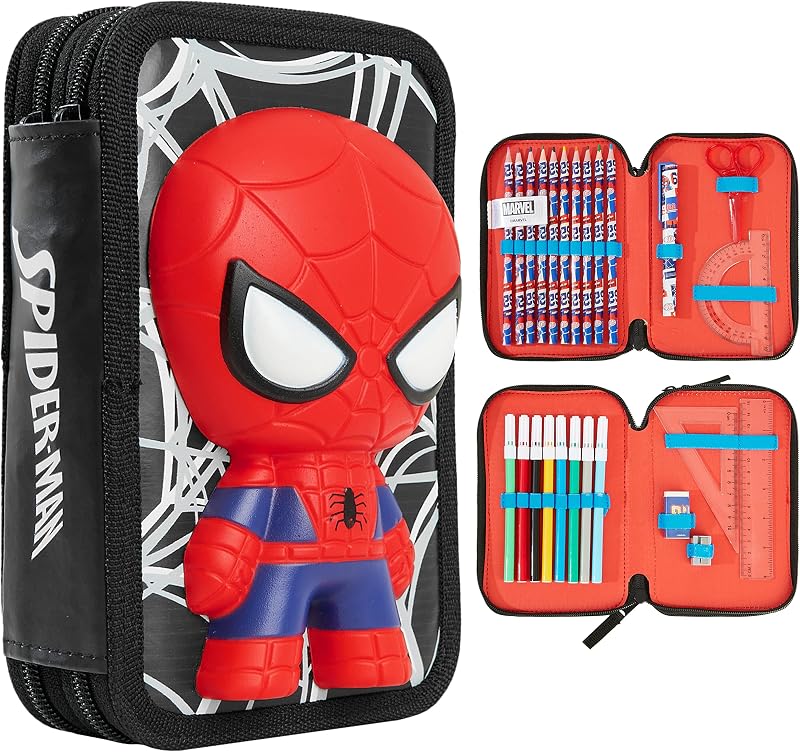 Marvel Spiderman Pencil Case with Supplies Include Kids Gift Large