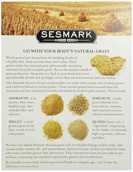 SESMARK GLUTEN FREE RICE CRACKERS – ANCIENT GRAINS WITH SEA SALT – NON GMO PROJECT VERIFIED – 3.5 OUNCE