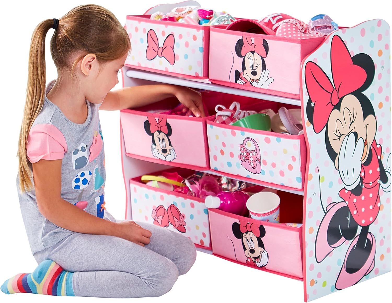Disney Minnie Mouse Kids Bedroom Toy Storage Unit with 6 Bins by