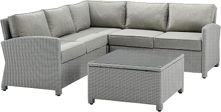 Amazon Com Crosley Furniture Ko70019gy Gy Bradenton Outdoor Wicker 4 Piece Sectional 2 Loveseats Corner Chair Coffee Table Gray With Gray Cushions Garden Outdoor
