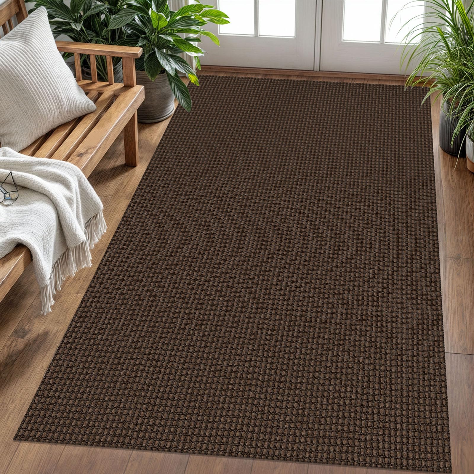 Photo 1 of KOZYFLY Washable Area Rug 4x6 ft Non Slip Rubber Backed Living Room Rugs Braided Woven Cotton Kitchen Rugs Indoor Entryway Rug Floor Carpet for Dining Living Room Bedroom, Reddish Brown/Coffee