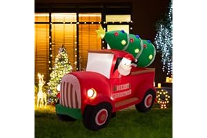 EUTY Christmas Inflatable Decoration 7 Feet Santa on Red Truck Built-in Lights Outdoor & Indoor Holiday Yard Decor Blow Up Festival Decor