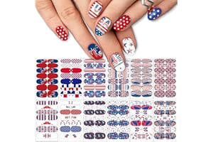 TailaiMei 12 Sheets 4th of July Nail Wraps Stickers, Patriotic Nail Polish Strips Self-Adhesive Full Wraps with 2 pcs Nail Files for Independence Day American Flag DIY Nail Art Design