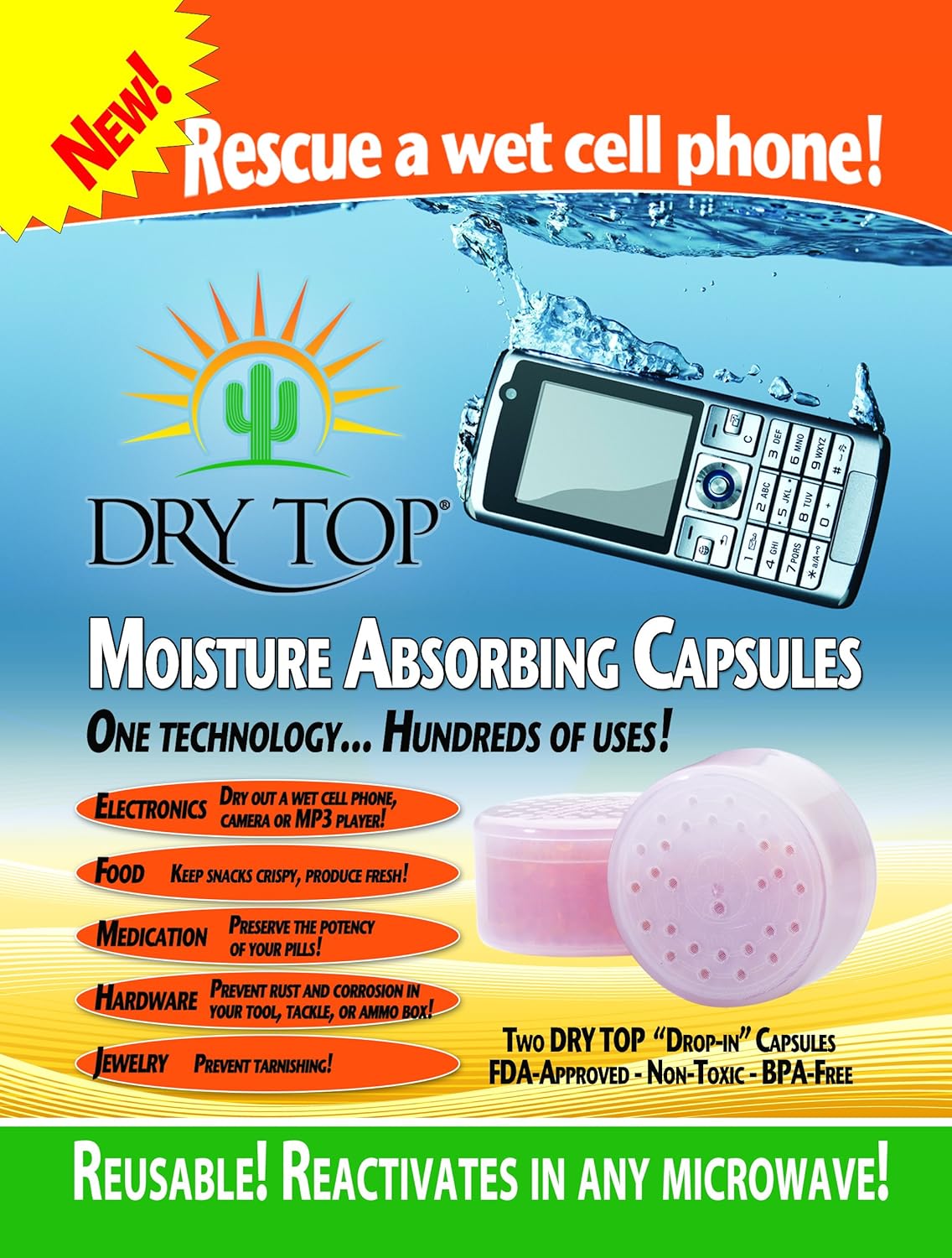 "Rescue a Wet Cell Phone Kit" DRY TOP Reusable Silica Gel