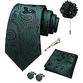 JEMYGINS Mens Paisley Tie and Pocket Square,Lapel Pin,Cufflinks,Tie Clip Sets with Gift Box 5PCS
