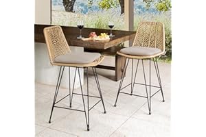 IDZO Rattan Counter Height Bar Stools, 36.5" Tall, 400lbs Capacity, Durable Steel Frame, Plush Cushions, Use for Outdoor & Indoor, Ideal for Kitchen Island & Bar, Stylish Bar Stools Set of 2