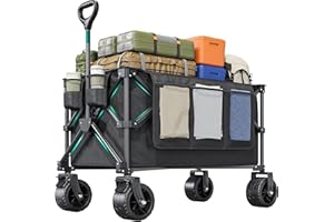 YITAHOME 300Lbs Large Collapsible Foldable Wagon, Heavy Duty Beach Wagon Cart Utility Wagon with 3.2in Wide Big All Terrain Wheels, Side Pocket, Cup Holder, Cover for Sports, Shopping, Camping - Black
