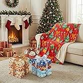 SmoothNovelty 12 Pack Christmas Throw Blanket for Homeless Christmas Plush Winter Fuzzy Soft Xmas Throw Blanket for Couch Sofa Chair Snowflakes Santa Claus Carpet for Home Xmas Gifts, 40 x 50 Inch