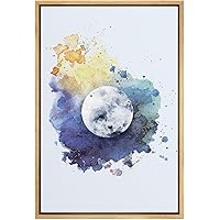SIGNWIN Framed Canvas Wall Art Full Moon with an Orange, Yellow and Purple Sky Astronomy & Space Cosmic Watercolor Abstract Modern Scenic for Living Room, Bedroom, Office - 16