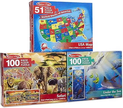 Melissa & Doug Floor Puzzle USA Map, Under The Sea, Safari Puzzle (3 Pack)