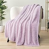 PAVILIA Sherpa Throw Blanket for Couch Sofa, Light Purple Lavender Fluffy Warm Plush Blanket for Bed, Cozy Super Soft Lightweight Throw, Fuzzy Decorative Blanket, All Season Home, 50x60