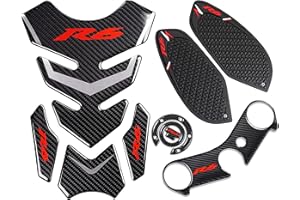 REVSOSTAR Real Carbon Fibre Gas Cap, Anti Slip sticker, Triple Tree Front End Upper, Top Clamp Decal Stickers, Tank Pad, Tank Protector for Yzf R6 (2008-2015), 4 Pcs Per Set