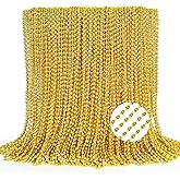 100PCS Mardi Gras Beads, Gold Oval Beaded Necklace Stuff, 32" Mardi Gras Christmas Beaded Necklace Costume Bulk, Festival Parade Throw Accessories for Mardi Gras St Patricks Christmas Celebrations