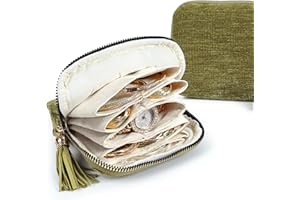 LOTOFUN Jewelry Organizer Case for Travel: 5-Layer Velvet Zipper Pouch Bag for Bangles Link Bracelets Storage Protect from Tangle Scratch (Avocado Green)