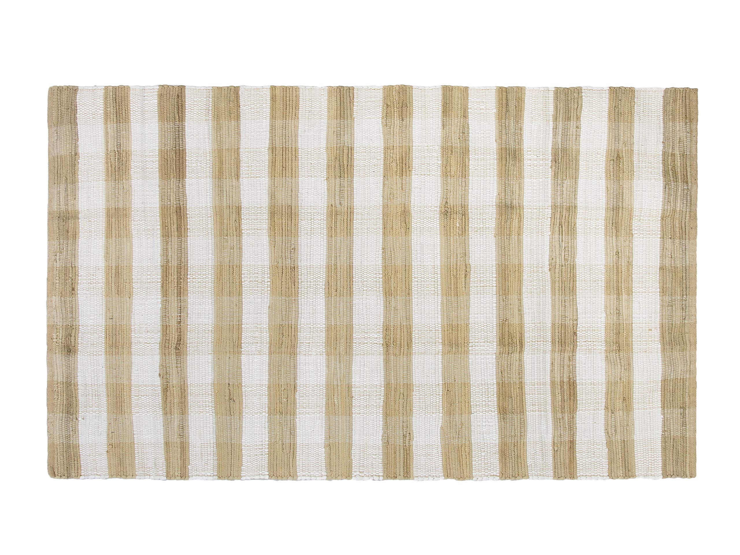 Photo 1 of GLAMBURG Cotton Reversible Area Rug 3' x 5' Farmhouse Floor Mat, Handwoven Washable Carpet Checkered Plaid Rug for Front Porch Living Room Kitchen Bedroom - Beige Natural