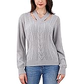 LemonGirl Womens V-Neck Pullover Sweater Long Sleeve Knit Top Casual Fall Comfort