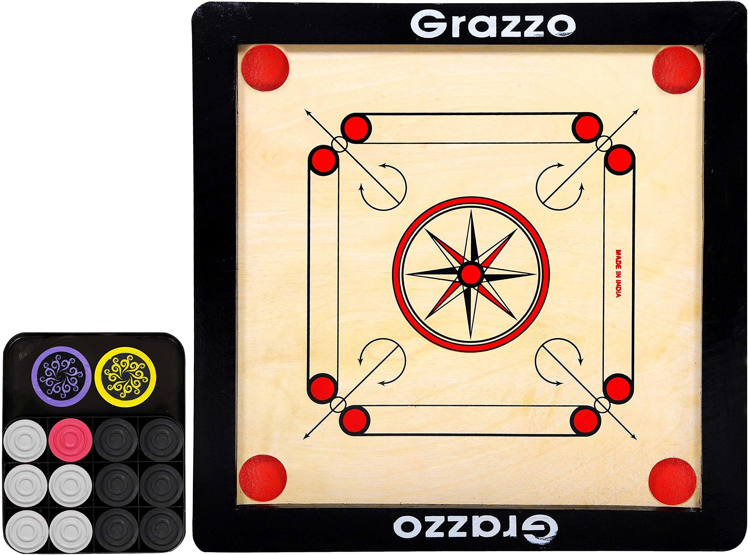 Grazzo Kids Carrom Board Small size Fun Board Game Best Family Game, Birthday Gifts for Boys and Girls, 43x43cm playing area
