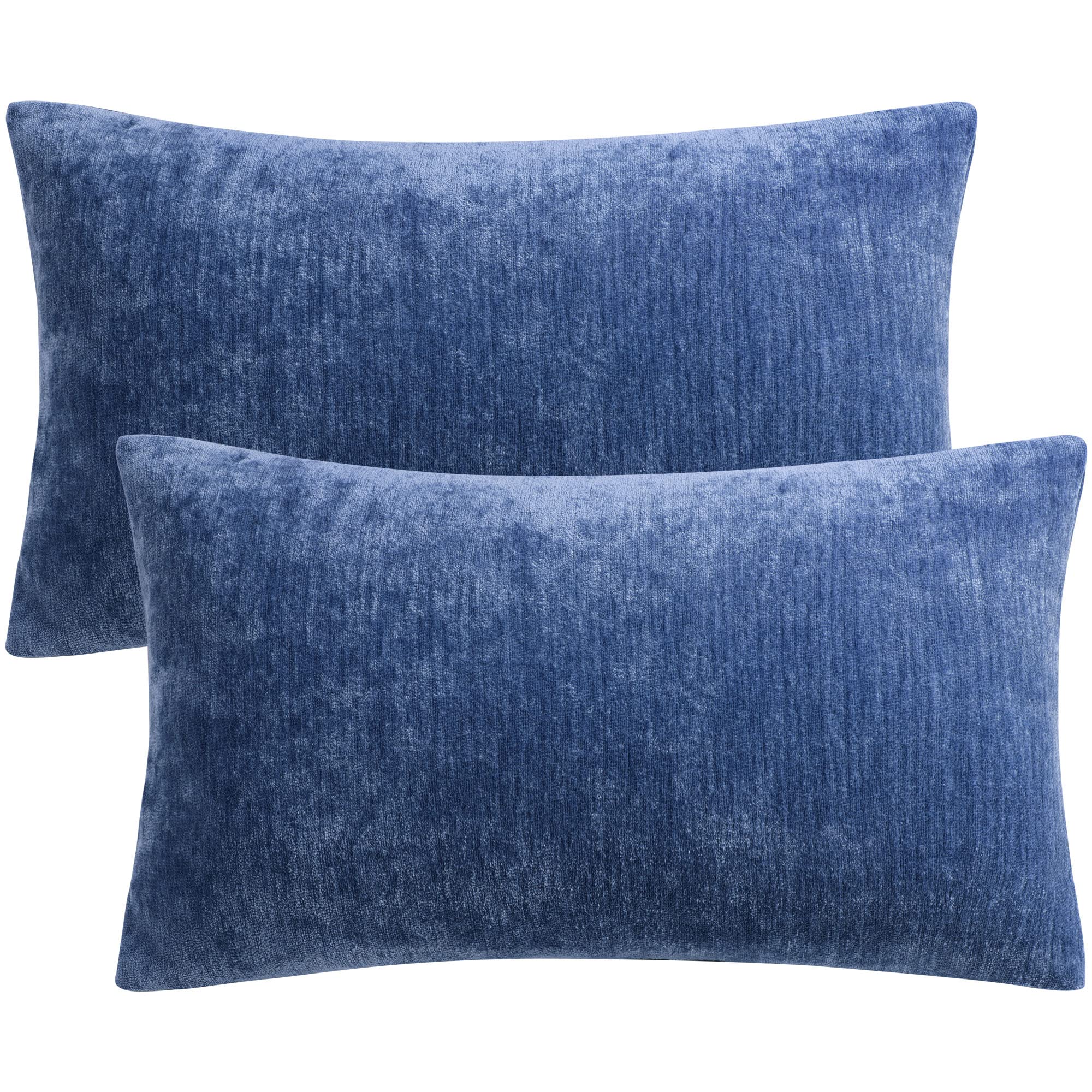 PiccoCasa Pack of 2 Decorative Cushion Covers for Sofa Bedroom, 12x20 Inches (30x50cm) Chenille Throw Pillow Covers Water Repellent - Navy Blue Throw Cushion Covers with Invisible Zipper
