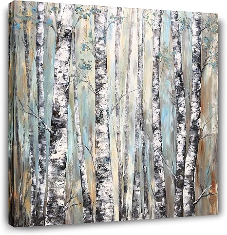 Amazon Com Yihui Arts Fashion Canvas Wall Art Hand Painted Modern Birch Tree Artwork Painting Abstract Forest Pictures For Living Room Bedroom Home Decor Ready To Hang 20wx20l Posters Prints