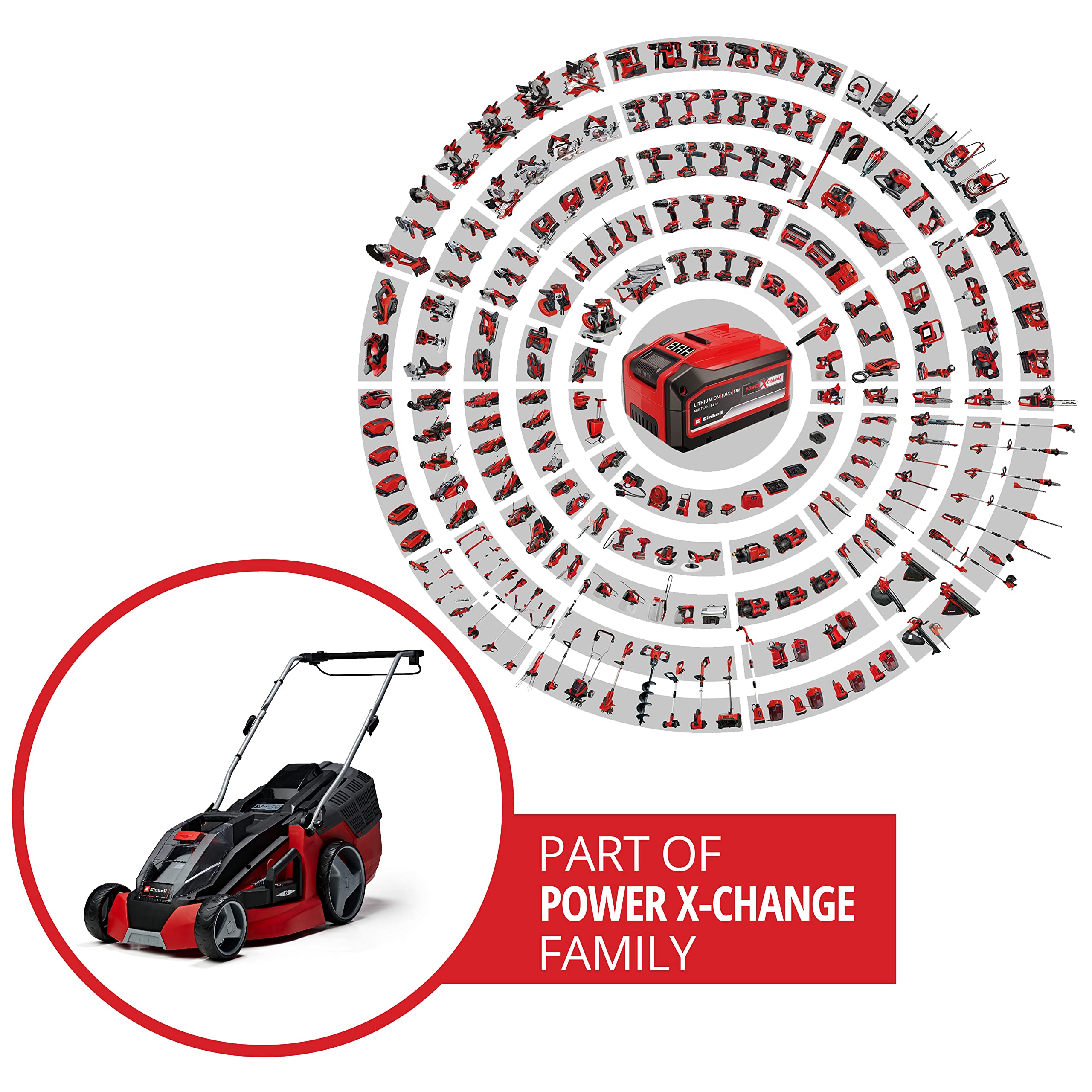 Einhell Akku-Rasenmäher GE-cm 43 Li M Kit Power X-Change (36V, 43 cm Schnittbreite, bis 600 m², Brushless, Mulch-Kit, 63L Fangkorb, 25-75 mm Schnitthöhe, inkl. 2X 4,0Ah + 2X Ladegerät) 2