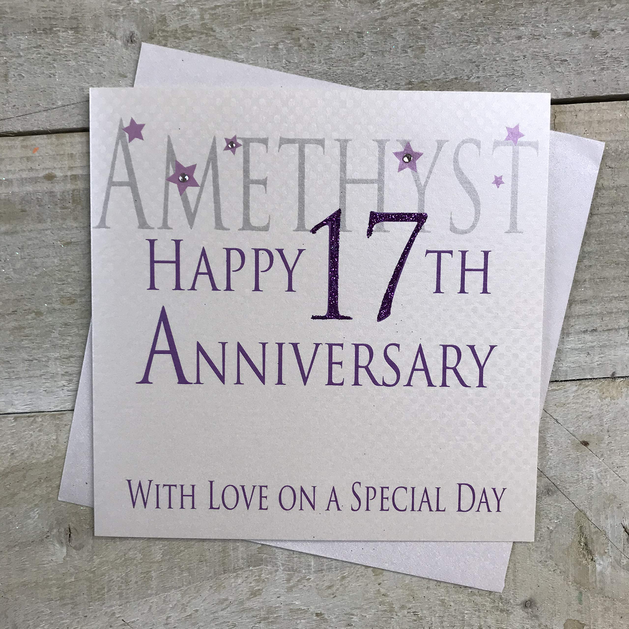 white cotton cards Amethyst Happy 17th Love On A Special Day, Handmade Anniversary Card (Code AW17)
