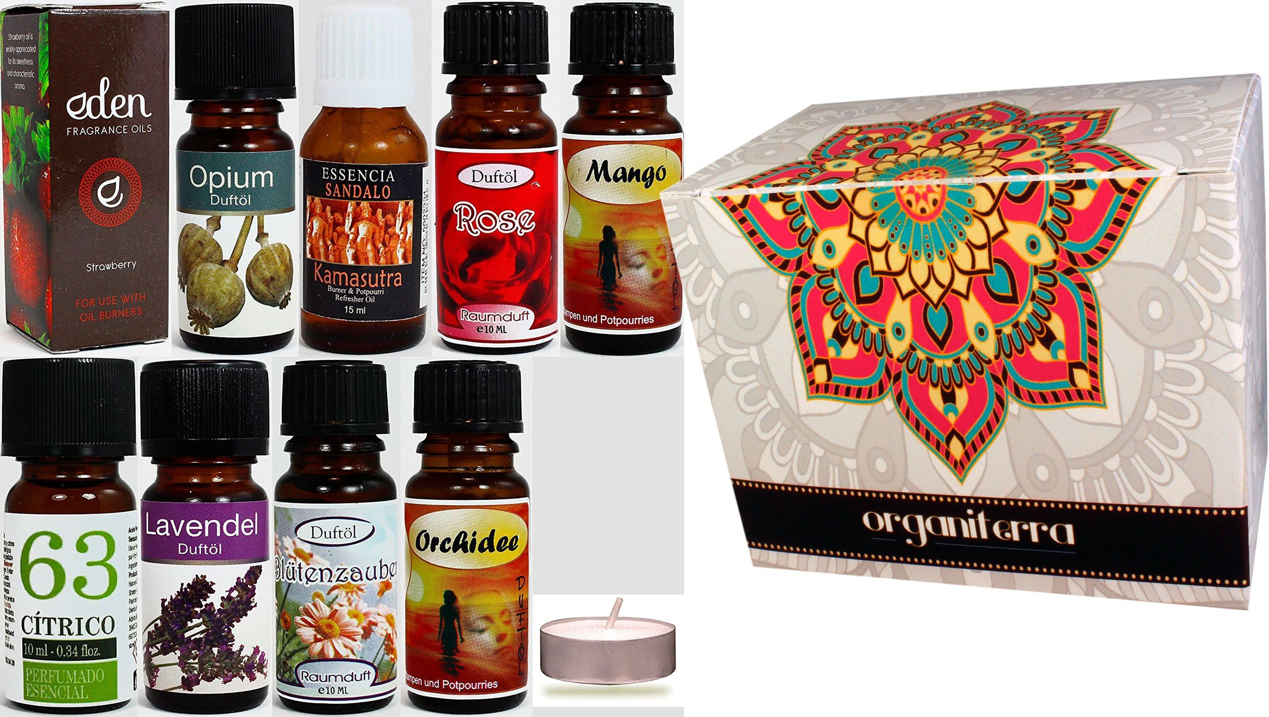8 Bottles Fragance Oils Concentrates - Pack 4 -vegetable garden- Includes Green Tea, Sandalwood, Zitrone and more - each 10ml glass bottle boxed. imported from Germany Shipped from Spain