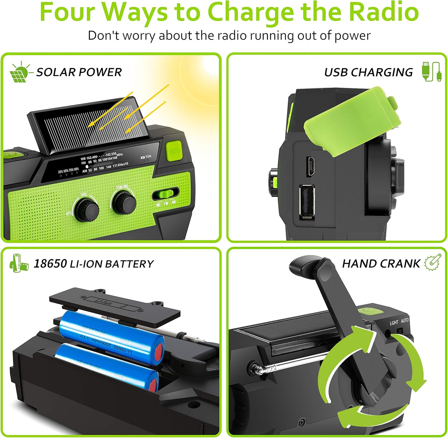 Emergency Flashlight Radio,2020 Upgraded AM/FM/NOAA Weather Solar Crank Radio with 4000 mAh Replaceable Li-ion Battery, Sensor Reading Lamp,3 Modes Flashlight,Phone Charger for Hurricanes, Tornadoes: Electronics