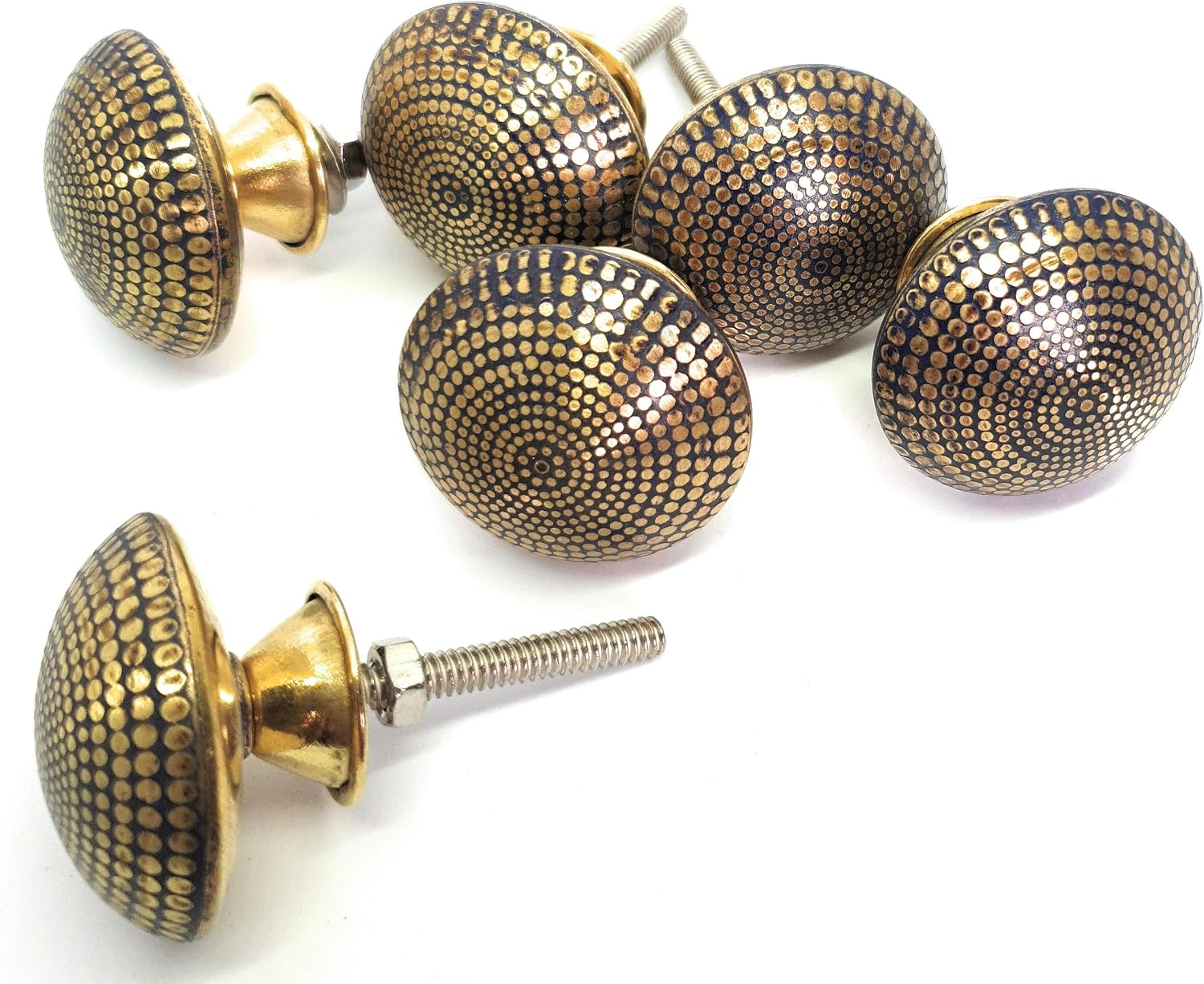 French Furniture Fittings Set of 6 Antiqued Brass Dimple Knobs, Kitchen Cabinet Pulls, Cupboard, Chest, Furniture - Image 3