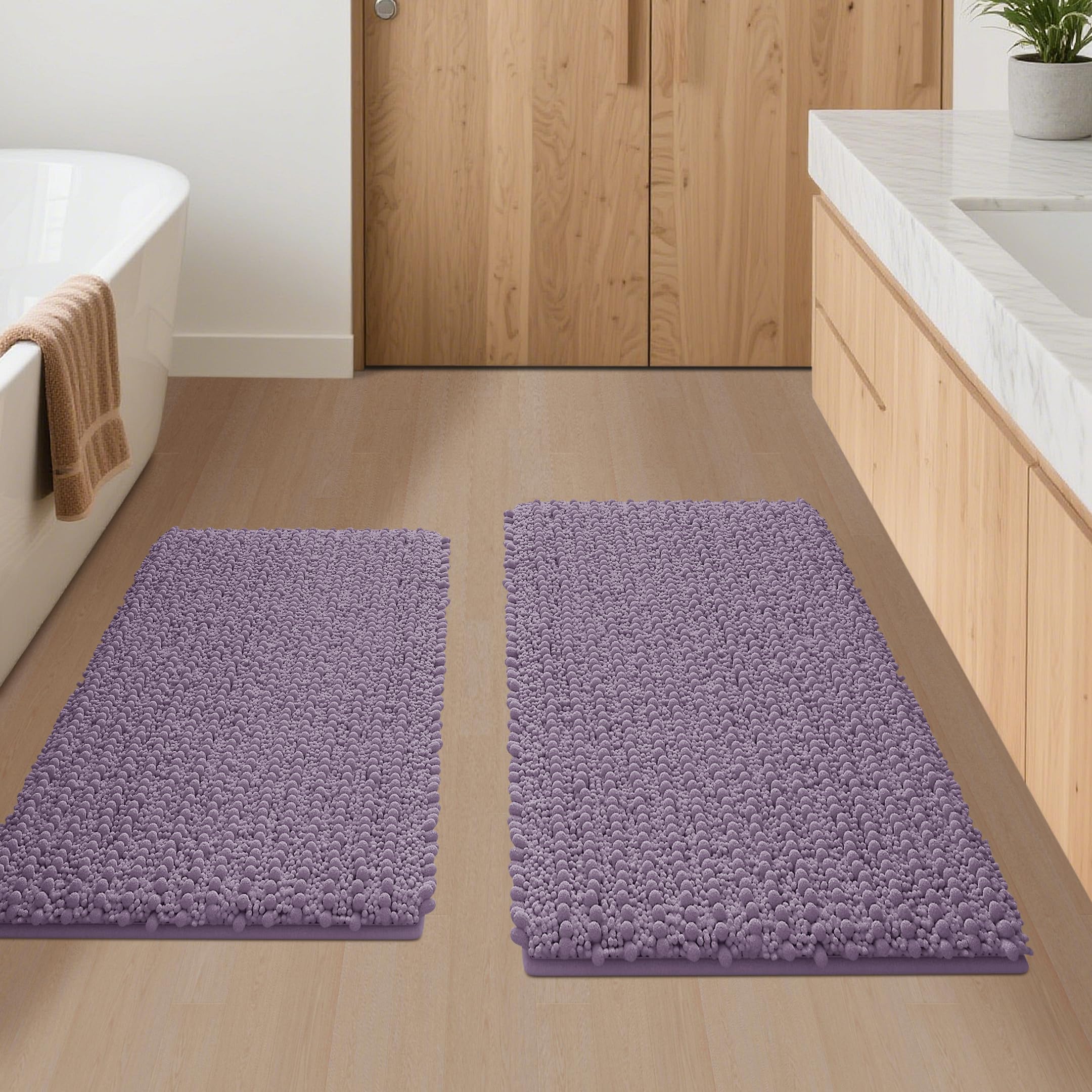 Photo 1 of ACCUMTEK Upgrade Luxury 2 Piece Lavender Toilet Bathroom Rug Mat 32"x20"+24"x17", Ultra Soft Thick Absorbent Bath Mats, Non Slip Chenille Toilet Mat for Bathroom, Bedroom, Kitchen, Shower, Tub
