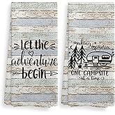 Camping Let the Adventure Begin Kitchen Towels and Dishcloths Sets of 2,Campsite Cabin RV Drying Cloth Hand Towels Tea Towels for Bathroom Kitchen,Campers Camping Lovers Adventurers Gifts,16×24 inches