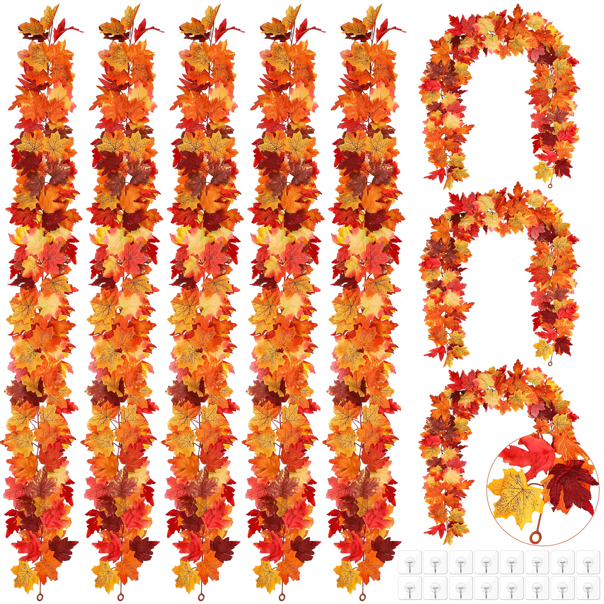 Photo 1 of (only 2 of 8) Fovths 8 Pieces Fall Maple Leaves Garland 5.8ft/pc Artificial Foliage Garland Autumn Hanging Vine Fall