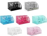 EXERZ Desk Organiser Mesh Desk Tidy Caddy 7 Compartments Light Pink view 6