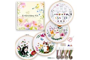 ZWZRAFT Embroidery Kit for Beginners, 4 Sets Cat Embroidery Kits, Needle Point Kits for Adults Beginner, with Full Package Sewing Supplies and Detailed Easy-to-Follow Instructions, Packaged in Gift Box