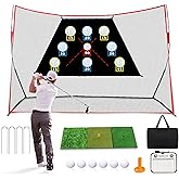 Professional Golf Net, 10x7Ft Golf Practice Hitting Net with Scoring Target Cloth, Tri-Turf Mat, Balls, Tee, Carring Bag, Scorecard, Portable Hitting Nets for Backyard Traning Chipping Indoor Outdoor