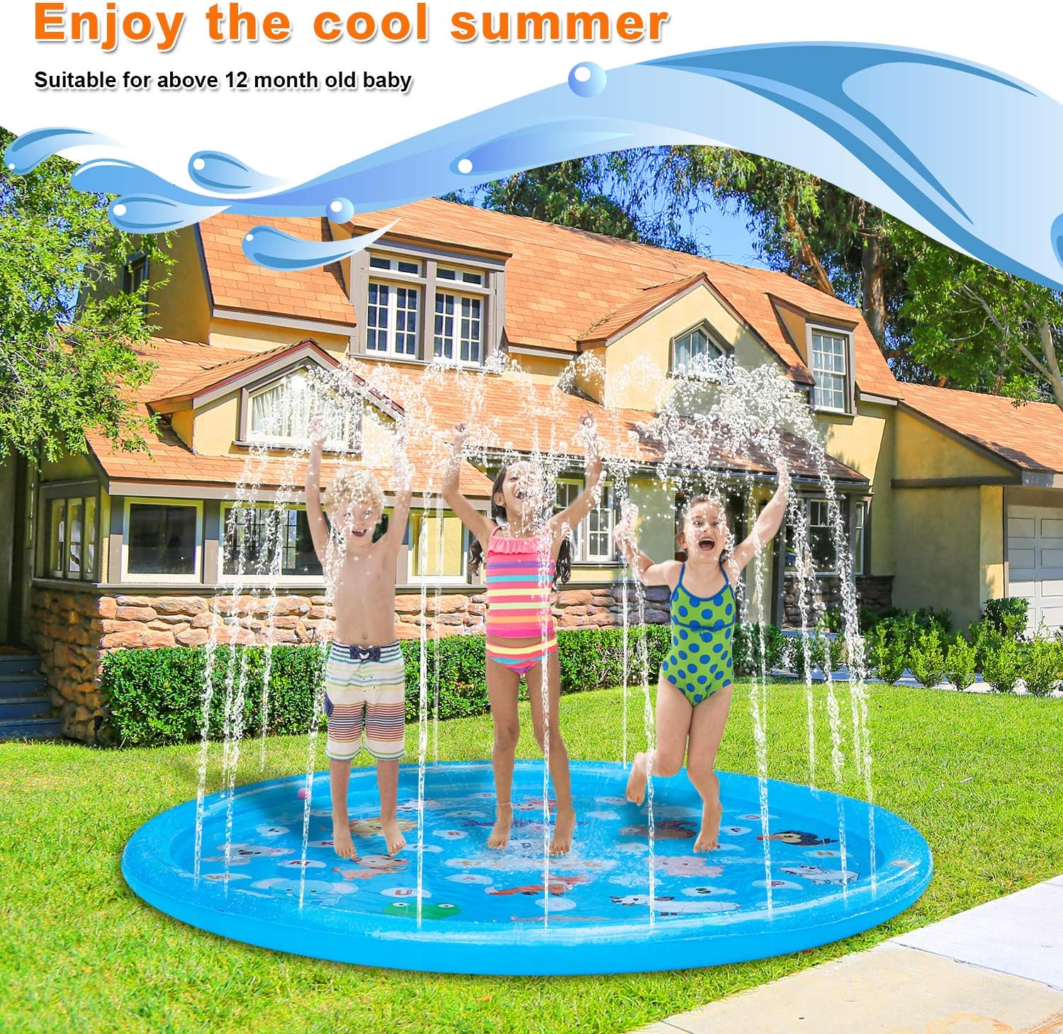 TOHIBEE Splash Pad, Sprinkler for Kids & Baby Pool, 68'' Outdoor Water Toys Wading Pool for Learning,Children Splash Play Mat Swimming Pool Summer Sprinkler Toys for Toddlers and Boys Girls: Toys & Games