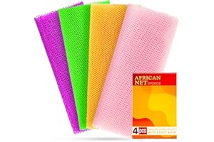 SPIRALSCGV African Net Sponge for Deep Exfoliation – 4 Pieces African Net Sponge Authentic, Exfoliating Washcloth, Long-Lasting African Exfoliating Net for Smooth Skin & Cleansing(Purple, Pink, Green, Orange)