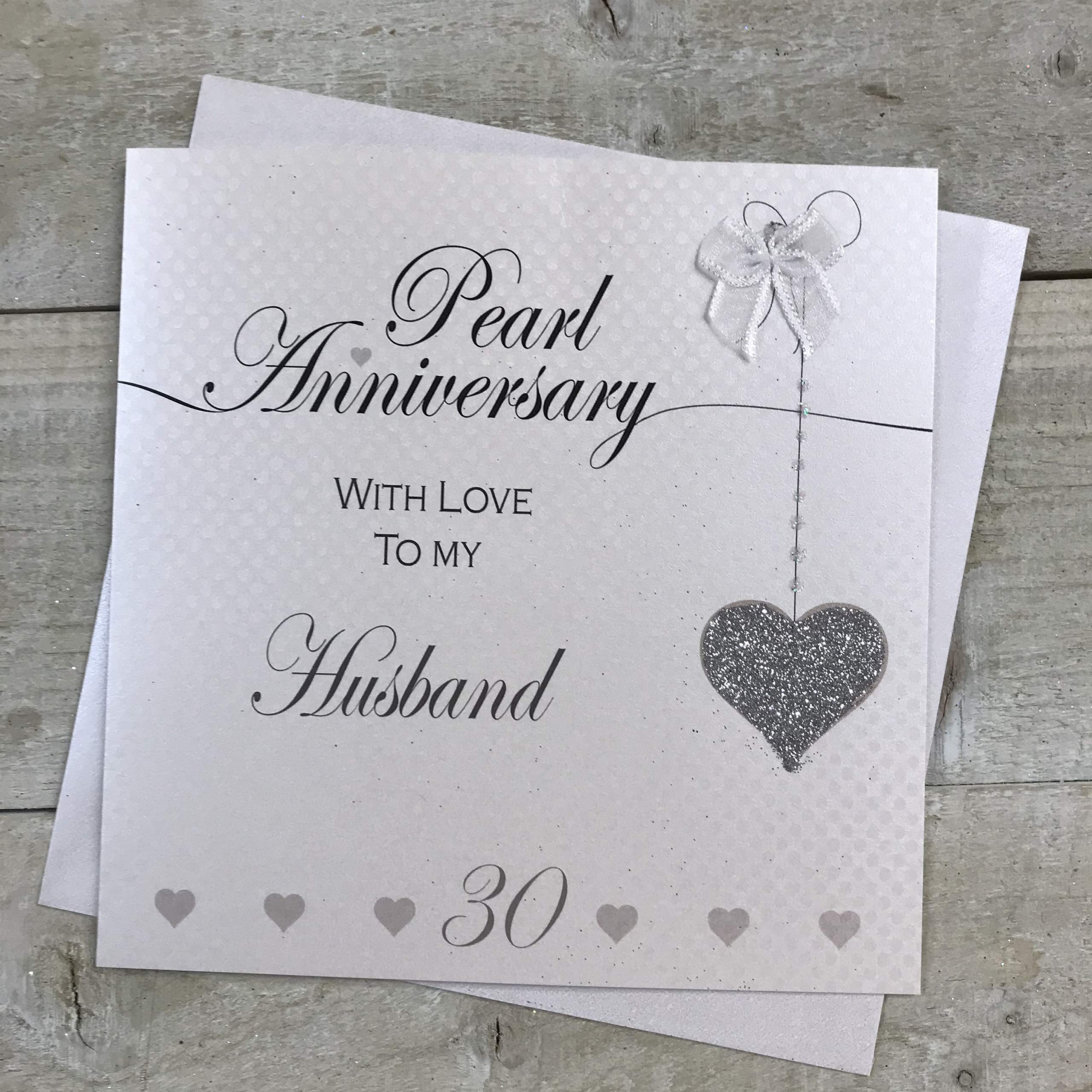 Husband 30th Pearl Wedding Anniversary Handmade Card - Love Lines - by WHITE COTTON CARDS LLA30H, 16cm x 16cm